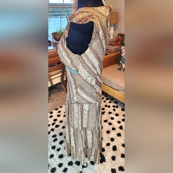 Y2K 90's Boho Dress Ankle Length Form Fitting size 10 Turquoise accents - Picture 3 of 6